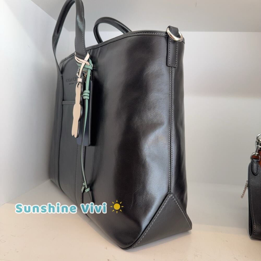 NWT Coach Grayson Tote Bag Charm CDY45 Silver/Black Shiny smooth Calf Leather - Picture 3 of 9